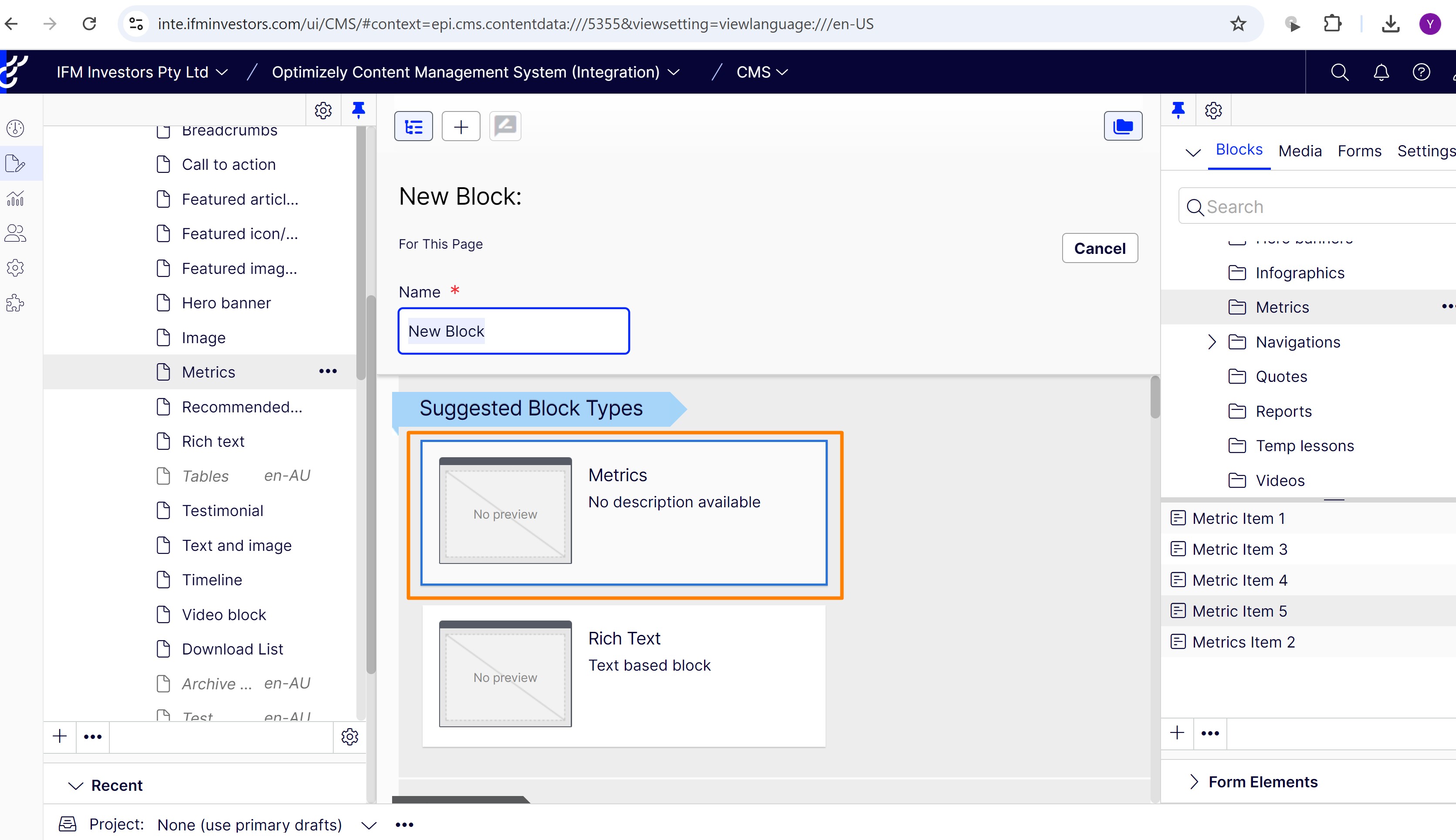 Add Metrics component block